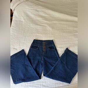 Black Label high waisted, wide leg jeans.